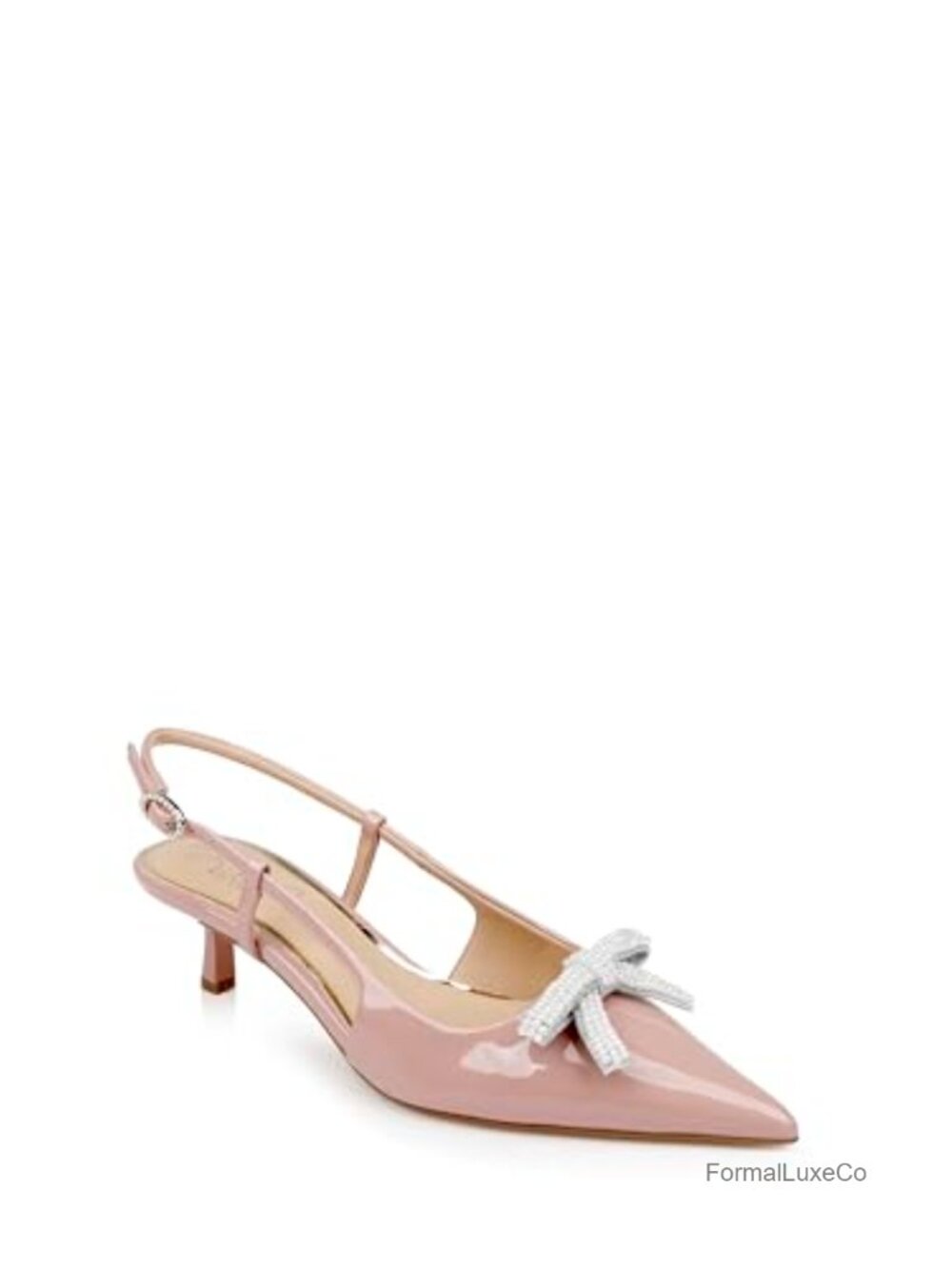 Slingback Kitten Heels with Pearled Bow Pointed Toe Formal Pump